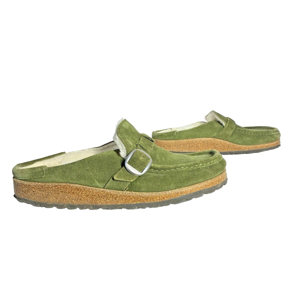 Birkenstock Buckley Shearling Mountain View Green Suede Clogs Mules Size 40 L9M7